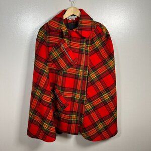 VTG Queen of The Capes Country Place Poncho Plaid One Size Orange 60s 70s Retro